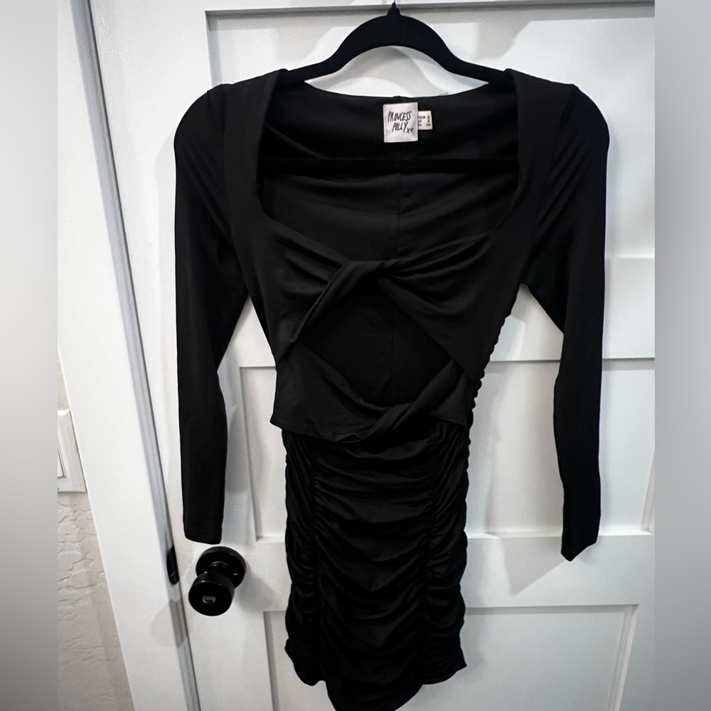 Princess Polly Black Ruched Long Sleeve Dress